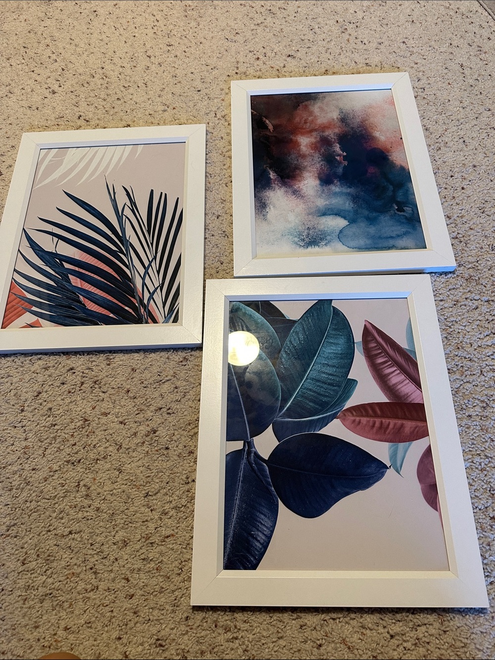 Contemporary Botanical Wall Art Set - Blue, Teal & Pink